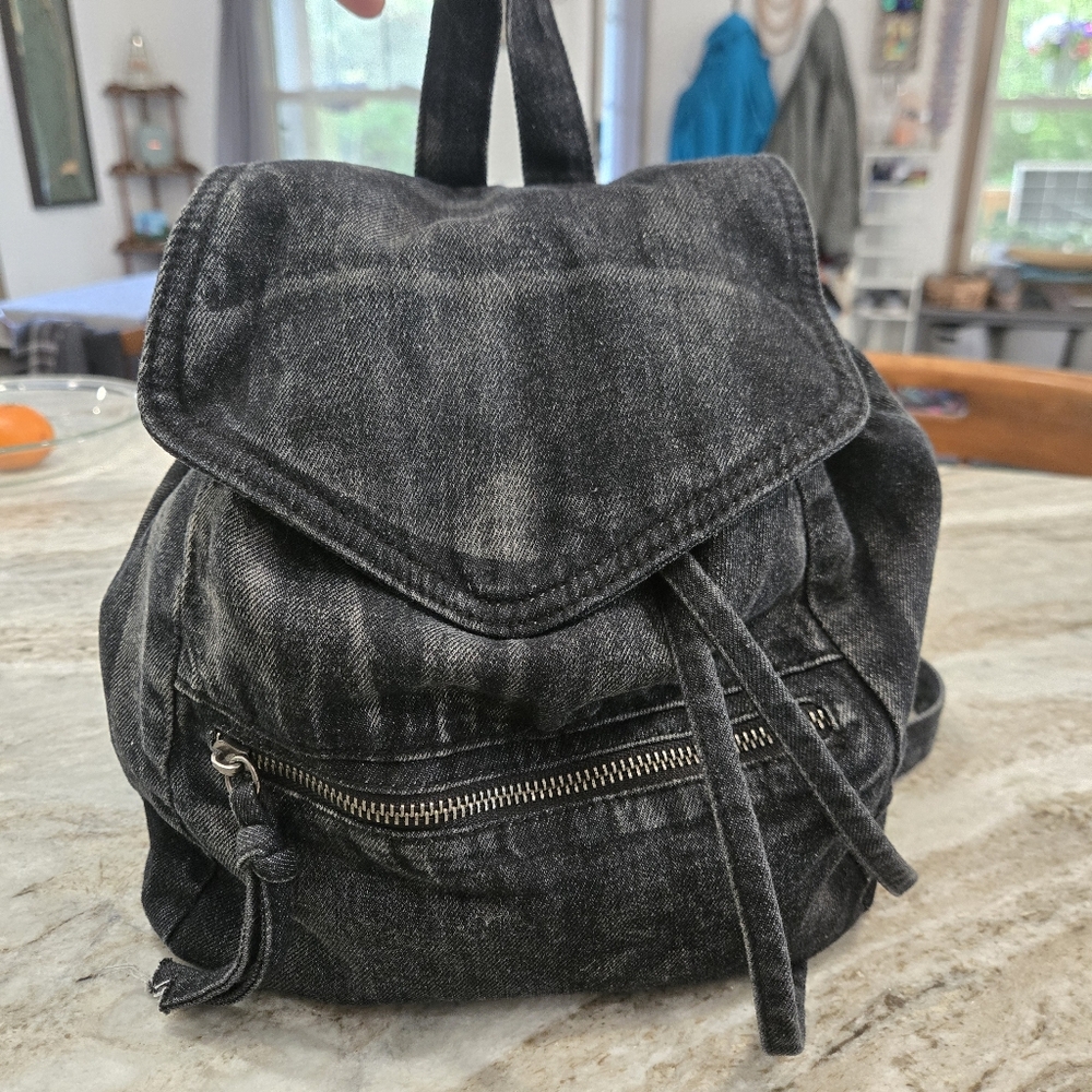 Black Denim Mini Backpack